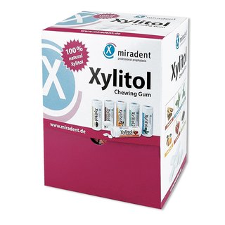 Miradent Xylitol Kaugummi Schüttbox, 200 x 2 St. 6-fach sortiert